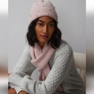NEW New York and Company Pearl Embellished Kit Pink Hat and Scarf Set